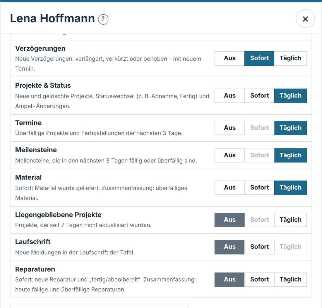 Einstellungen für E-Mail-Benachrichtigungen