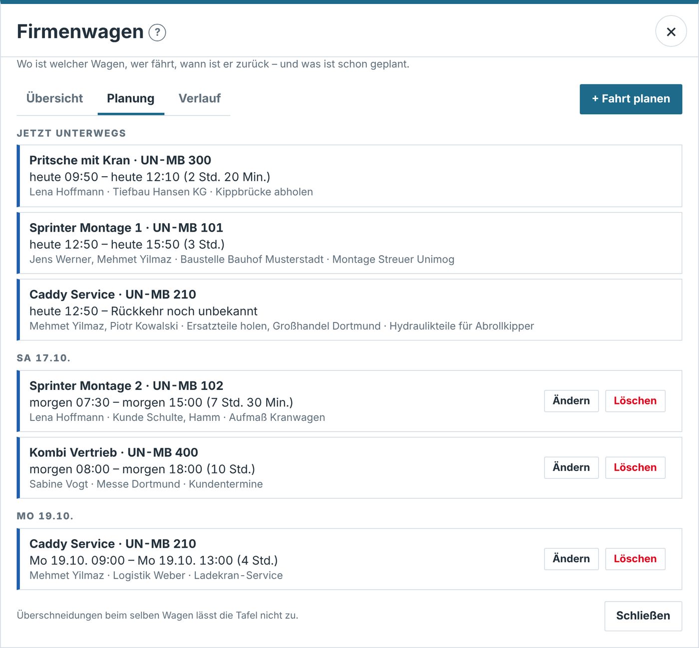Planung der Firmenwagen ohne Doppelbuchung