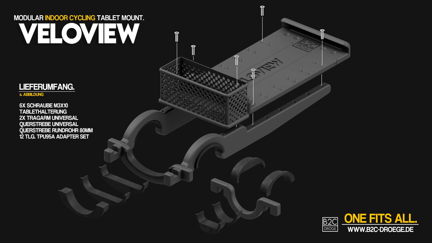 VeloView - Universal Modular Road Bike / Indoor Cycling Tablet Mount - Also for Aero Handlebars