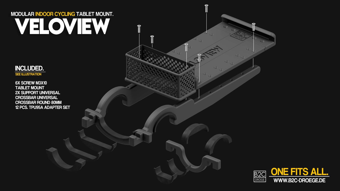 VeloView - Universal Modular Road Bike / Indoor Cycling Tablet Mount - Also for Aero Handlebars