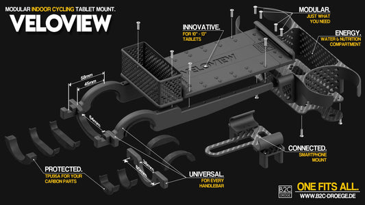 VeloView - Universal Modular Road Bike / Indoor Cycling Tablet Mount - Also for Aero Handlebars