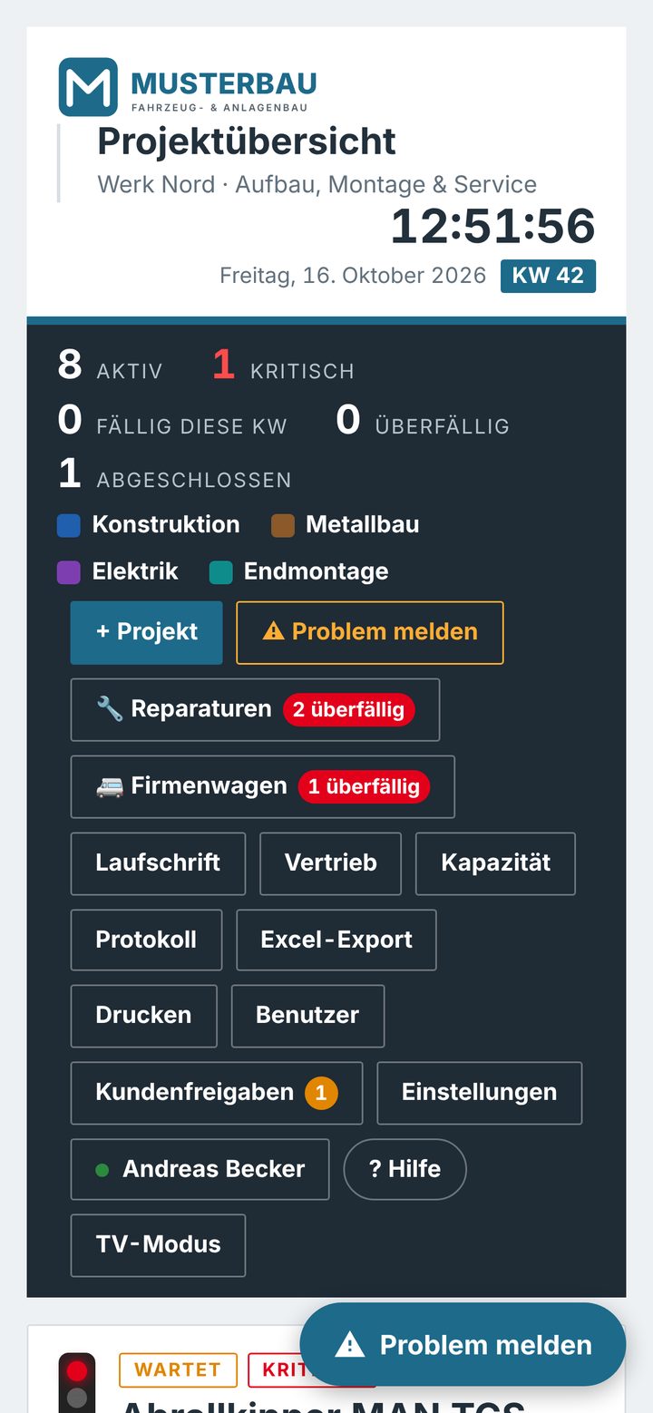Projekttafel am Handy